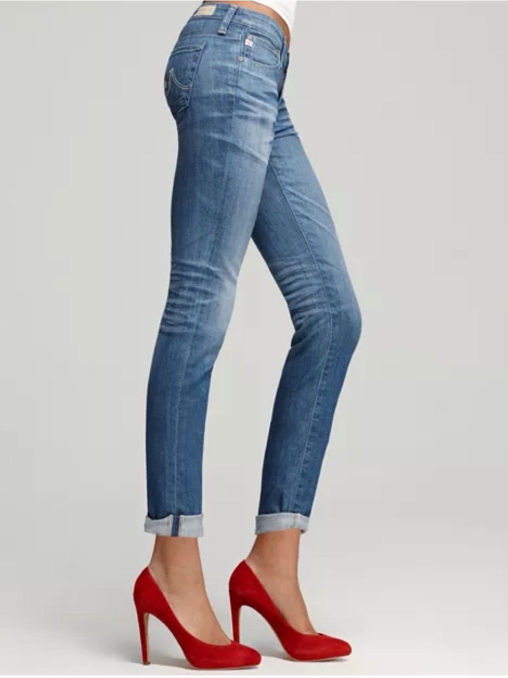 AG Ag-ed Denim "The Stilt Crop" Cigarette Light Blue Distressed Skinny Jean (26)